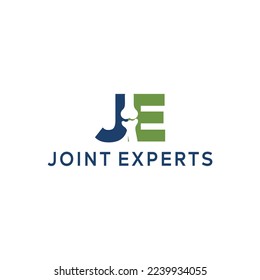 medical logo, joint expert, orthopedic, bone in letter, knee vector, Je letter bone