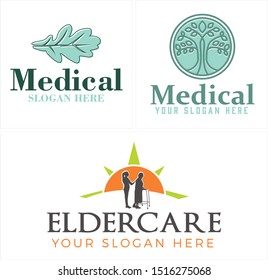 Medical logo with leaf oak tree and sun elderly vector suitable for medical pharmaceutical clinic eldercare company