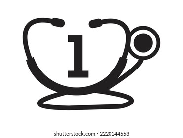 Medical Logo With Letter 1 Template. Doctors Logo with Stethoscope Sign Vector. 