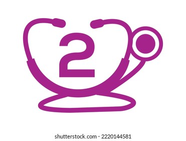 Medical Logo With Letter 2 Template. Doctors Logo with Stethoscope Sign Vector. 
