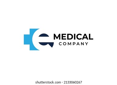 Medical logo, letter E with medical cross combination, flat design logo template, vector illustration	