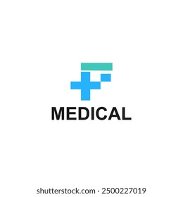 Medical logo, letter F with medical cross icon inside, flat logo design template, vector illustration