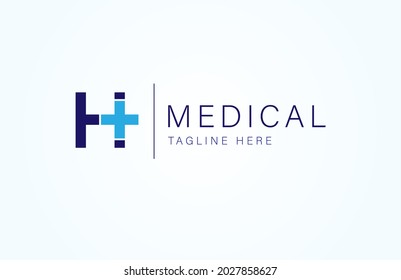 Medical logo, letter H with medical cross icon combination, cross logo design template, vector illustration