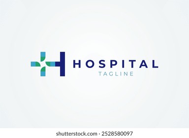 Logotipo médico, letra H com combinação médica cruzada, elemento de modelo de design de logotipo cruzado, ilustração vetorial