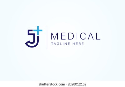 Medical logo. letter J with medical cross icon combination, cross logo design template, vector illustration