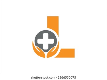 Medical logo, letter L with medical cross combination, flat design logo template, vector illustration