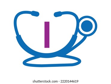 Medical Logo With Letter I Template. Doctors Logo with Stethoscope Sign Vector. 