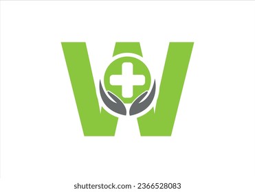 Medical logo, letter W with medical cross combination, flat design logo template, vector illustration