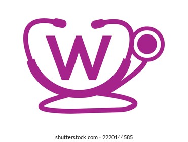 Medical Logo With Letter W Template. Doctors Logo with Stethoscope Sign Vector. 