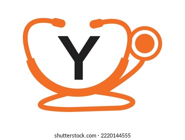 Medical Logo With Letter Y Template. Doctors Logo with Stethoscope Sign Vector. 