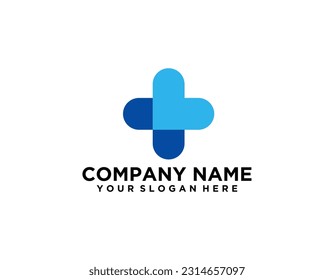 Medical Logo. Modern Healthcare Symbol Pharmacy Icon. Green and White Geometric Shapes Cross Sign Cutout Style isolated on Green Background. Flat Vector Logo Design Template Element.