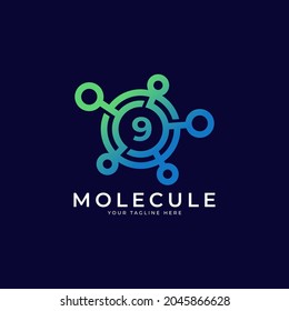 Medical Logo. Number 9 Molecule Logo Design Template Element.
