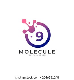 Medical Logo. Number 9 Molecule Logo Design Template Element.