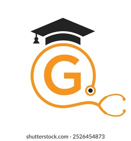 Medical Logo On Letter G with Stethoscope Icon. Doctor Symbol and Healthcare Logotype