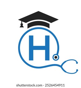 Medical Logo On Letter H with Stethoscope Icon. Doctor Symbol and Healthcare Logotype
