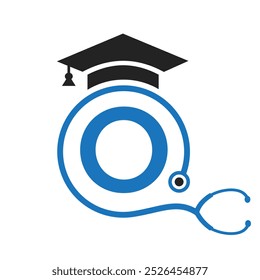 Medical Logo On Letter O with Stethoscope Icon. Doctor Symbol and Healthcare Logotype