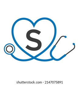 Medical Logo on Letter S Template. Doctors Logo with Stethoscope Sign Vector