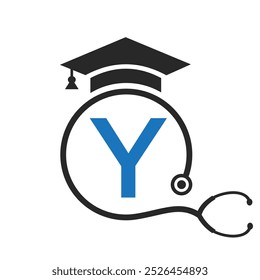 Medical Logo On Letter Y with Stethoscope Icon. Doctor Symbol and Healthcare Logotype