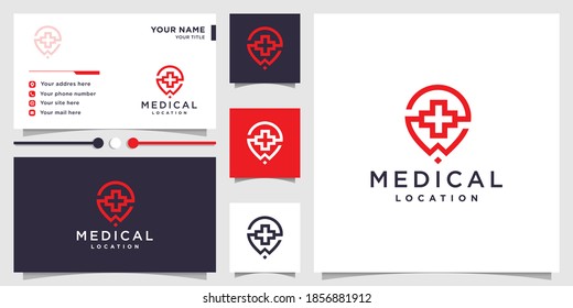 Medical logo with pin location concept and business card design Premium Vector