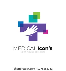 Medical logo with plus design technology, care icon