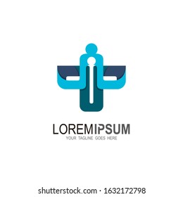 Medical logo with plus design template, Plus logo and people icon