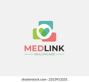 Medizinisches Logo plus, Form, Liebe, Gesundheit, Pflege, Vektorgrafik, Medlink-Logo