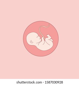 Medical logo for pregnancy. Baby in the womb. Pregnancy and maternal and child health inside. The symbol of the fetus. Round logo. Vector illustration