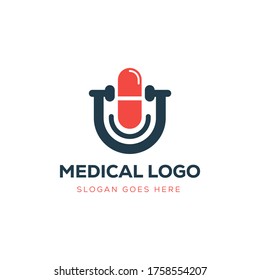 Medical logo template, red color logo