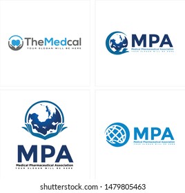 Medical logo with tooth globe hand design creative vector suitable for dentist pharmaceutical association hospital community company