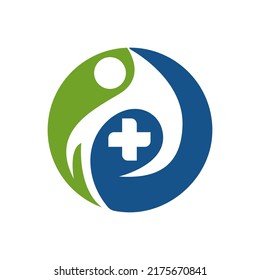 Medical Logo Vector For Any Business Especially For Medical And Health Care, Pharmacy, Hospital, Clinic, Etc.Healthcare Medical Logo. Cross And People Icon Combination. Flat Vector Logo Design Templat