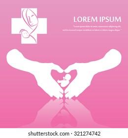 medical logo vector illustration about pregnancy care, pink background.