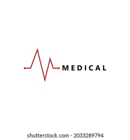medical logos. initials letter M. heart beat wave illustration vector design with red line. for a symbol of health.
