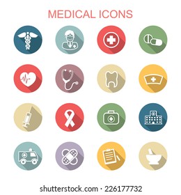 Medical Long Shadow Icons, Flat Vector Symbols