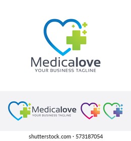 Medical love logo design. Health care, Hospital and Clinic logo concept. Vector logo template