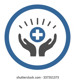 Icono vectorial de mantenimiento médico. El estilo es un símbolo bicolor redondeado plano, color cobalto y gris, ángulos redondeados, fondo blanco.