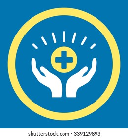 Medical Maintenance vector icon. Style is bicolor flat rounded symbol, yellow and white colors, rounded angles, blue background.