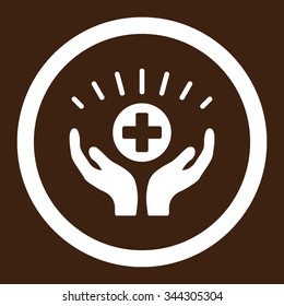 Medical Maintenance vector icon. Style is flat rounded symbol, white color, rounded angles, brown background.