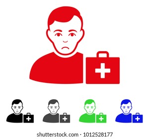 Medical Man vector icon. Vector illustration style is a flat iconic man symbol with gray, black, blue, red, green color variants. Face has sadness feeling.