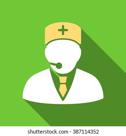 Medical Manager long shadow vector icon. Style is a flat symbol with rounded angles on a green square symbol.