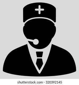 Medical Manager vector icon. Style is flat symbol, black color, rounded angles, light gray background.