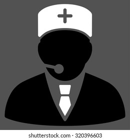 Medical Manager vector icon. Style is bicolor flat symbol, black and white colors, rounded angles, gray background.