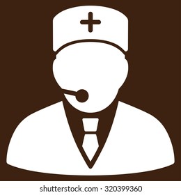 Medical Manager vector icon. Style is flat symbol, white color, rounded angles, brown background.