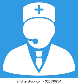 Medical Manager vector icon. Style is flat symbol, white color, rounded angles, blue background.