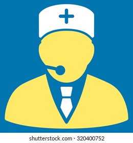 Medical Manager vector icon. Style is bicolor flat symbol, yellow and white colors, rounded angles, blue background.