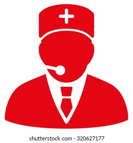 Medical Manager vector icon. Style is flat symbol, red color, rounded angles, white background.
