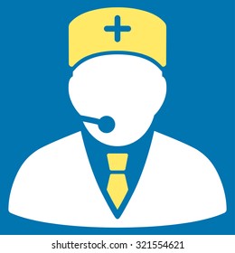 Medical Manager vector icon. Style is bicolor flat symbol, yellow and white colors, rounded angles, blue background.
