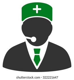 Medical Manager vector icon. Style is bi-color flat symbol, green and gray colors, rounded angles, white background.