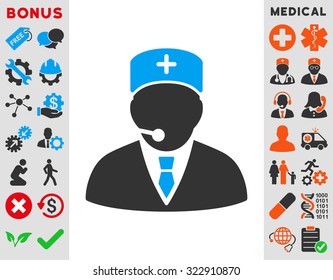 Medical Manager vector icon. Style is bicolor flat symbol, blue and gray colors, rounded angles, white background.