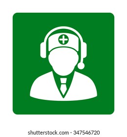 Medical Manager vector icon. Style is flat rounded square button, white and green colors, white background.