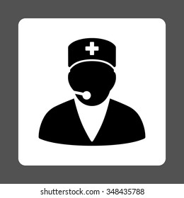 Medical Manager vector icon. Style is flat rounded square button, black and white colors, gray background.